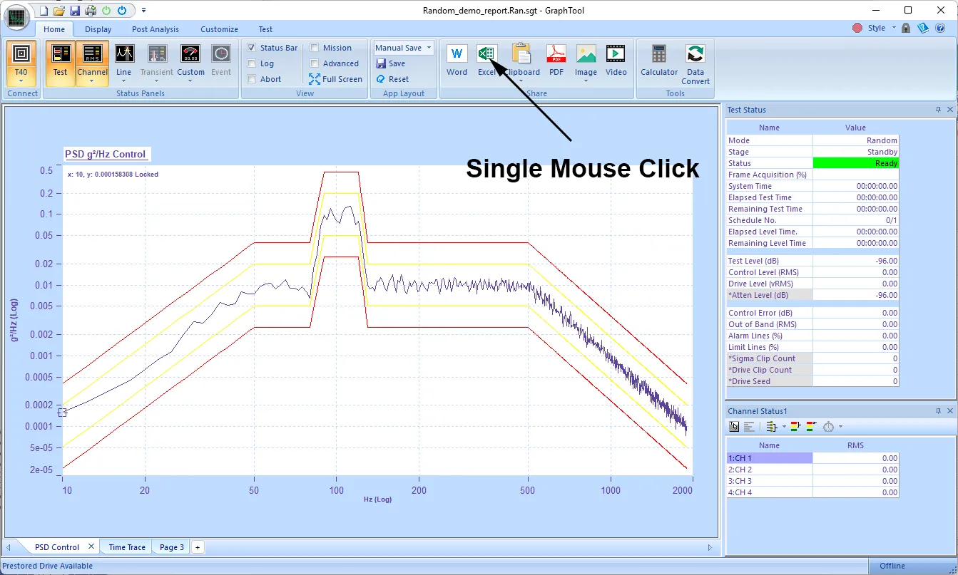 Panther Report Generation using Excel Single mouse click exports plot data to Excel
