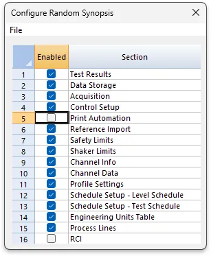 Choose which sections of the test's attributes you want exported to the report.
