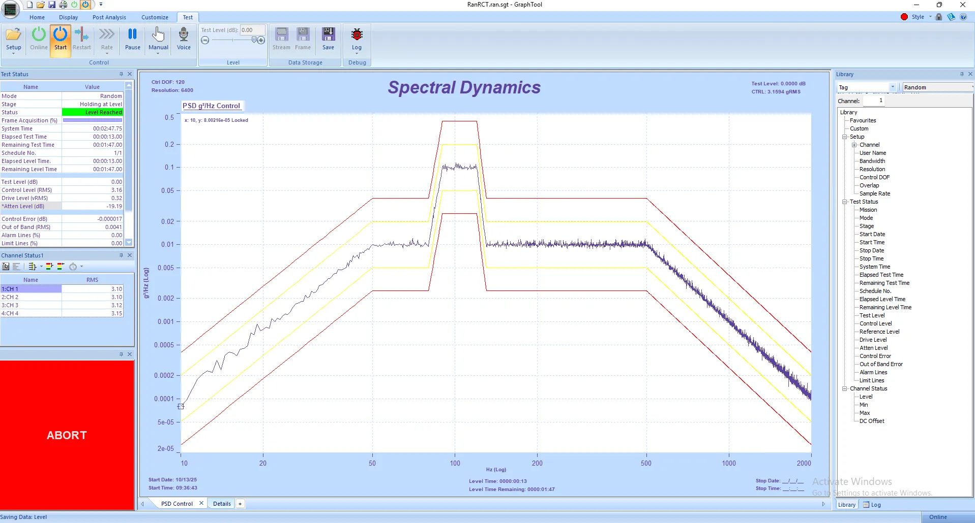 Panther Random Vibration Testing software with precise control and reliable test results. Analyze real-time random data or from recorded data.