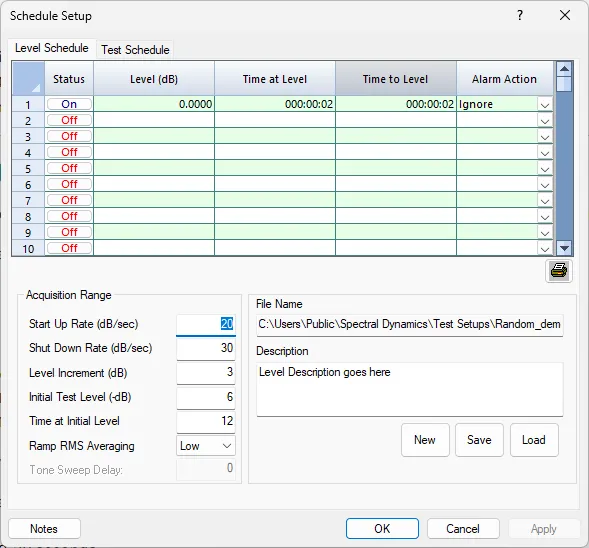 Panther's Schedule dialog for Random Application