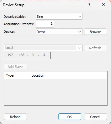 Panther dialog to setup sine input type