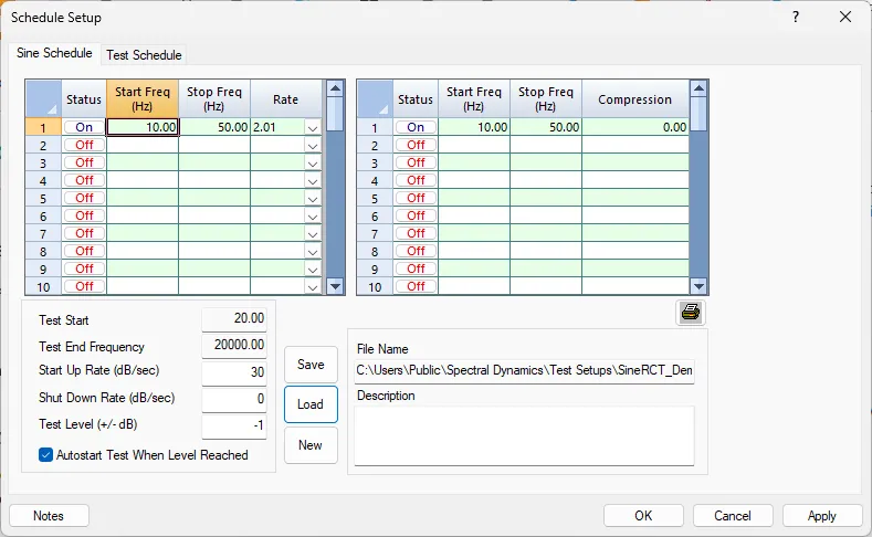 Panther dialog to setup Sine schedule